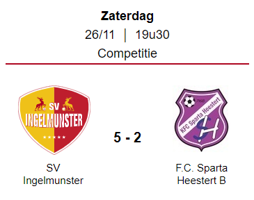 Wedstrijdverslag: SV Ingelmunster B - Sparta Heestert B (26/11./2022)