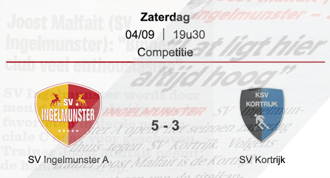 Wedstrijdverslag SV Ingelmunster A - SV Kortrijk