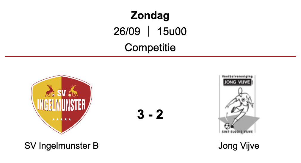 Wedstrijdverslag SV Ingelmunster B - Jong Vijve (26/09/2021)