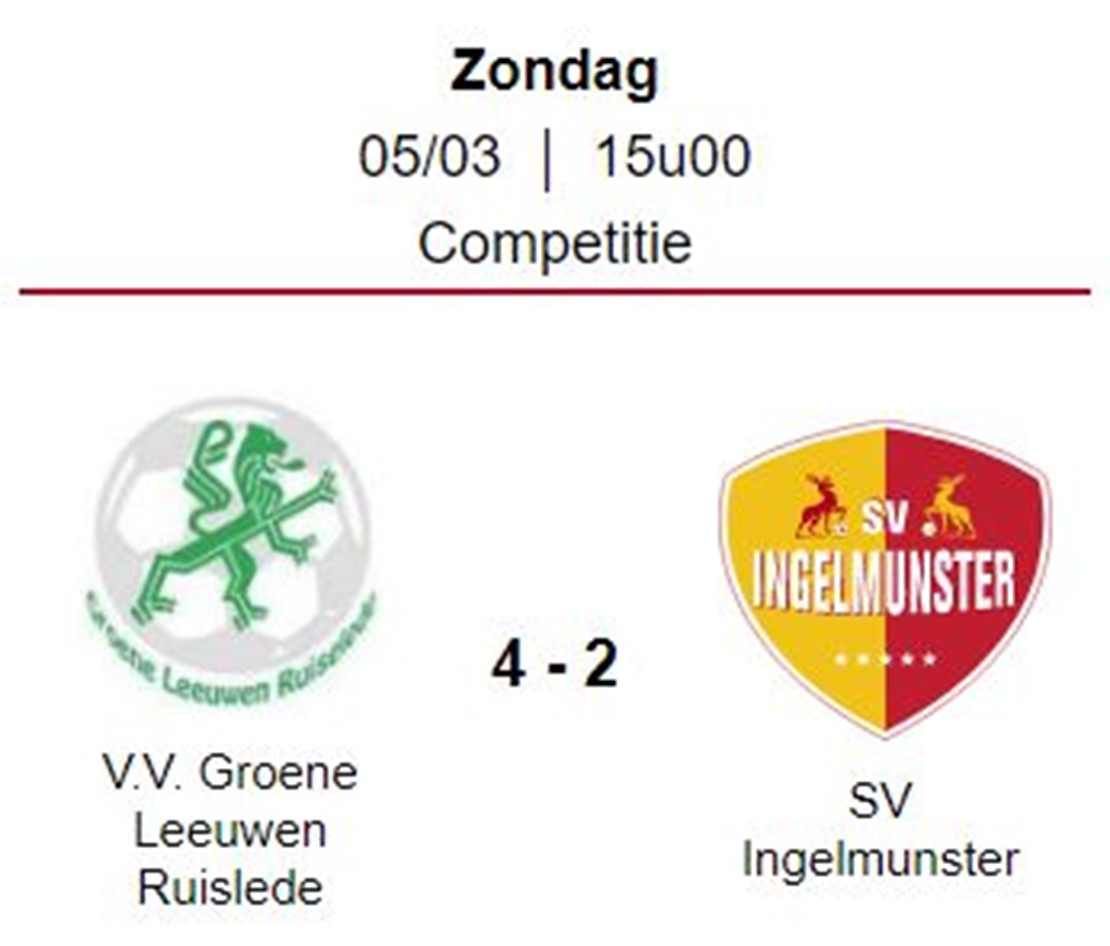Wedstrijdverslag: V.V. Groene Leeuwen Ruislede - SV Ingelmunster B 