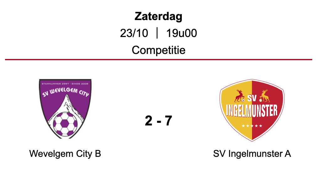 Wedstrijdverslag SV Wevelgem City B - SV Ingelmunster A (23/10/2021)