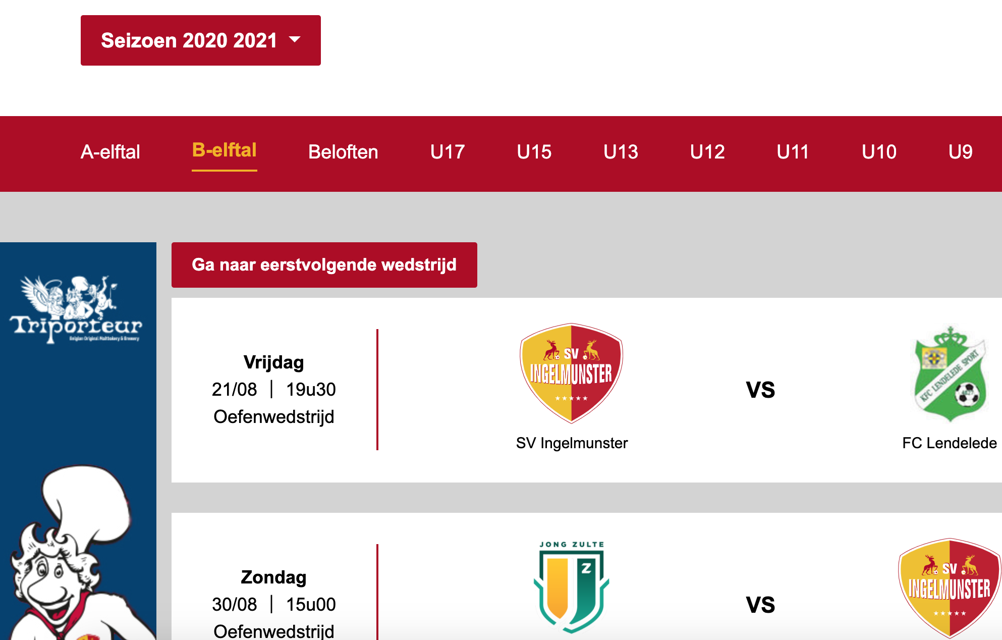 Update Oefenprogramma B-elftal En Beloften SV Ingelmunster